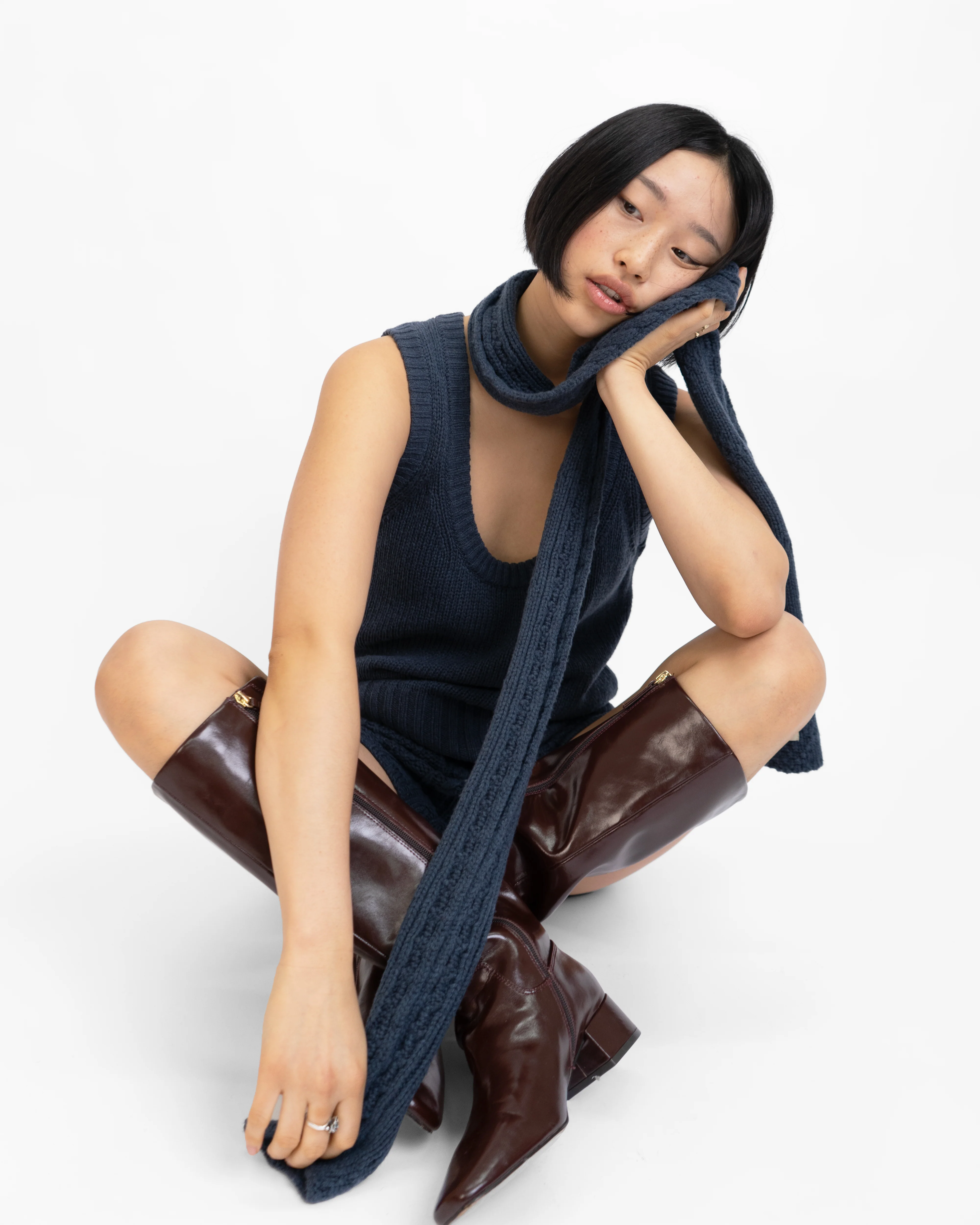 Cable Knit Skinny Scarf - Image 2