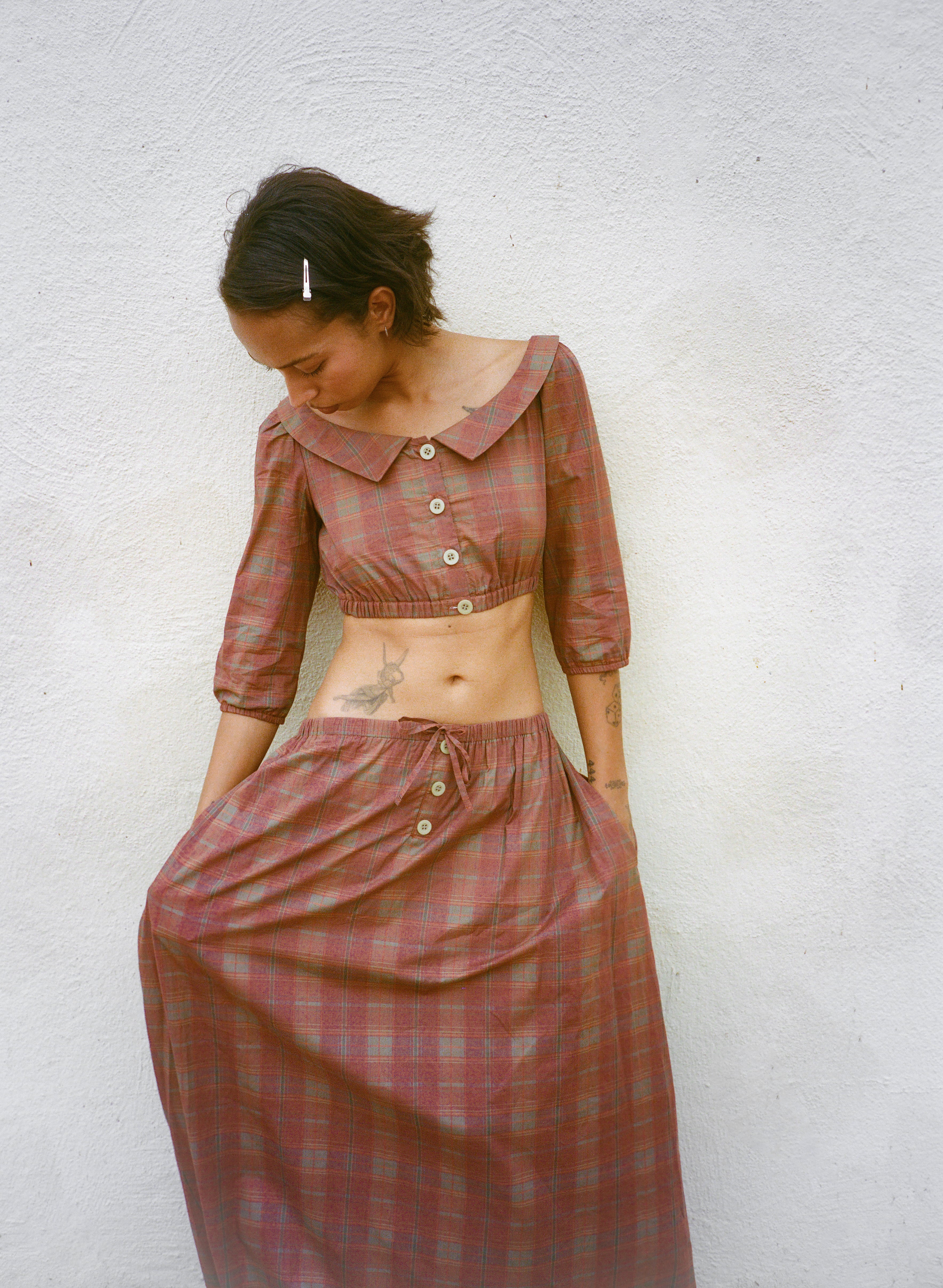 Plaid Cropped Blouse - Image 2